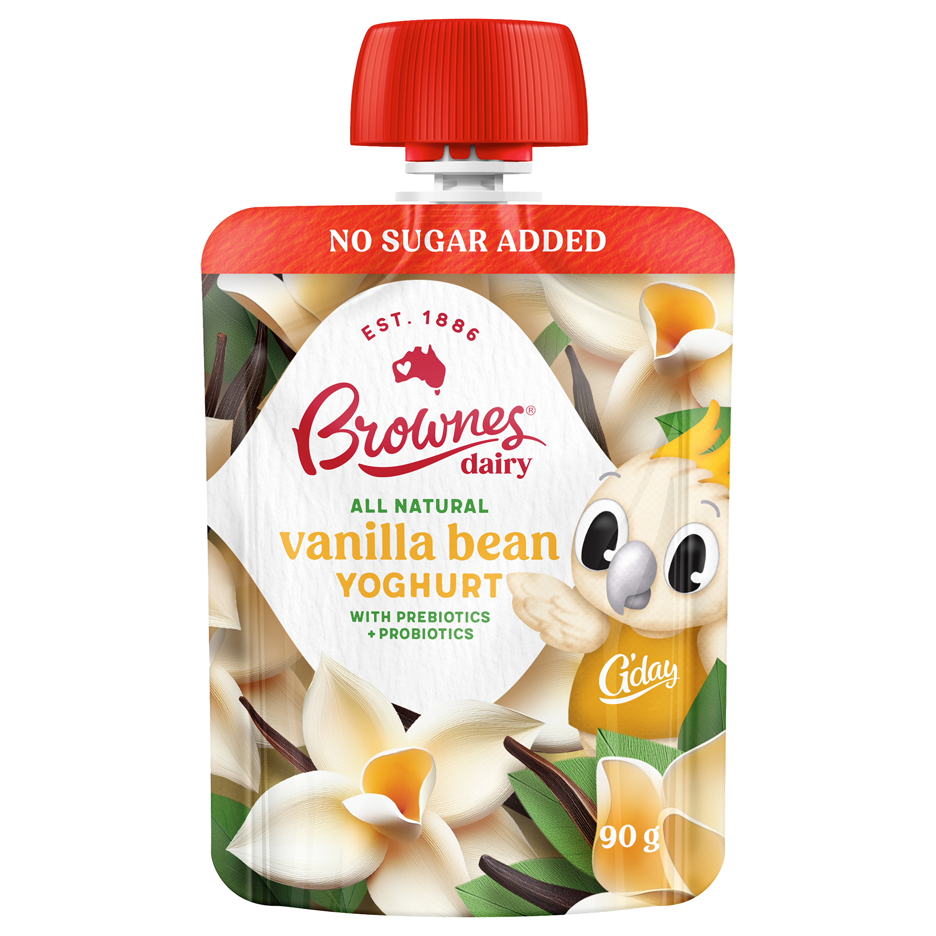 An image of Brownes Dairy's Casey Natural Vanilla Bean Yoghurt Pouch.