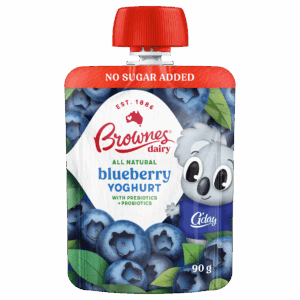 An image of Brownes Dairy's Kit Natural Blueberry Yoghurt Pouch.