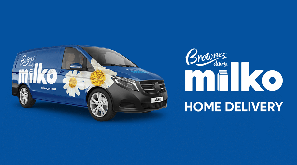 MyMilko home delivery van on a blue background